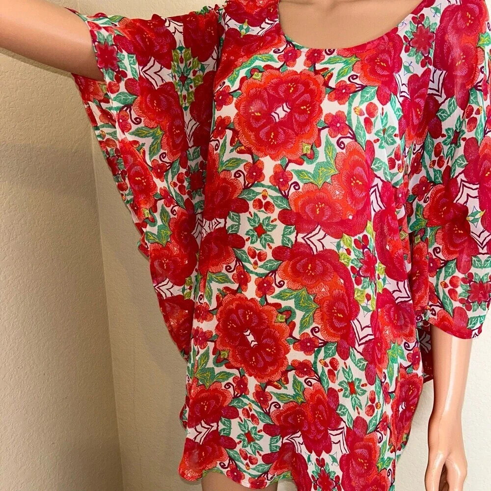 Show me Your MuMu top blouse swimsuit coverup Tropical high low lightweight SZ M